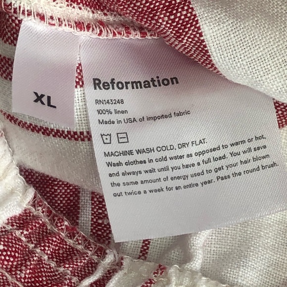 Reformation Red & White Stripe Linen Shorts XL Elastic Waist Summer Resortwear - Picture 9 of 11
